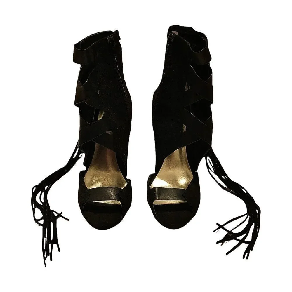 Brand New Lust For Life Women’s Size 7.5 Black Suede Open Toe Stiletto Heels.
